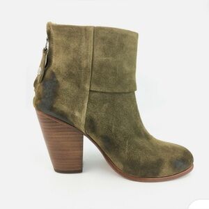 Rag & Bone Classic Newbury Mineral Green Oiled Suede Ankle Boots, Sz EU 37/US 7